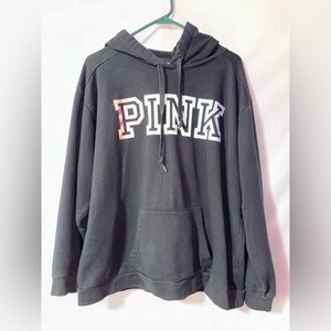 Victoria’s Secret PINK Black Hoodie Pullover Oversized Logo Cozy Sweatshirt
